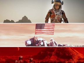 Top to bottom: Matt Damon in The Martian; a scene from Mission to Mars; a scene from Total Recall. (Handout photos)