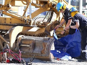 A woman with a walker was killed by a grader at the corner of Beech and Elgin Street in Sudbury, Ont. on Wednesday September 30, 2015. Gino Donato/Sudbury Star/Postmedia Network