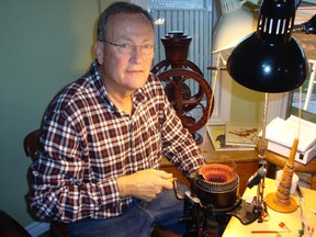 Fred Curry uses old-fashioned tools to hand craft socks for his business Crazy for Socks.