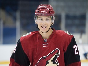 Arizona Coyotes' Dylan Strome during the NHLPA Rookie Showcase in Toronto on Sept. 1, 2015. (THE CANADIAN PRESS/Darren Calabrese)