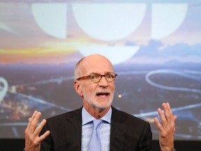 Hubert Lacroix, President and CEO of CBC/Radio Canada, speaks at their annual public meeting at the University of Winnipeg in Winnipeg, Tuesday, September 29, 2015. THE CANADIAN PRESS/John Woods