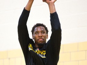 London Lightning player Marcus Capers takes a shot during practice in London, Ont. on Wednesday September 30, 2015. Derek Ruttan/The London Free Press/Postmedia Network