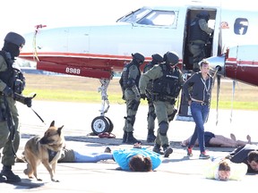 Gino Donato/The Sudbury Star
The Greater Sudbury Airport put its emergency response plan to a test on Wednesday. Operation ALEX was a full-scale emergency training exercise, which involved airport personnel, security, and firefighters, as well as airline personnel.