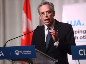 Minister of Finance Joe Oliver during a federal election debate hosted by The Centre for Israel and Jewish Affairs (CIJA) and the UJA Federation of Greater Toronto in Toronto, Wednesday, Sept, 30, 2015. THE CANADIAN PRESS/Marta Iwanek