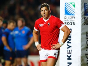 Canada's DTH van der Merwe reacts during his team's loss to France in a Group D match at the Rugby World Cup in Milton Keynes, England, on Oct. 1, 2015. (DARREN STAPLES/Reuters)