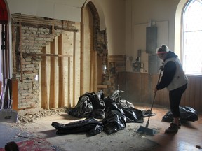 Repair work is underway at St. Paul Anglican Church in Kerwood after a Hummer crashed into one of the walls Wednesday norning.