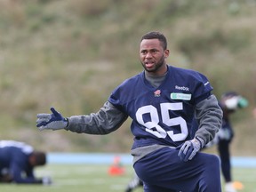 Diontae Spencer of the Toronto Argonauts stretches during practice on Friday October 2, 2015. (Veronica Henri/Toronto Sun/Postmedia Network)