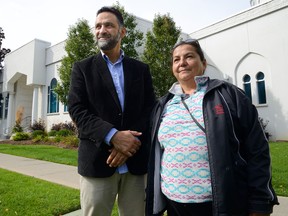 Ali Jomaa, London Muslim Mosque board chairperson, with local National Day of Remembrance organizer Mary Anne Kechego. The mosque community has offered to help with Sunday?s London ceremony remembering missing and murdered native women. (MORRIS LAMONT, The London Free Press)