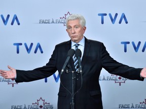 Bloc Quebecois leader Gilles Duceppe speaks to members of the media after taking part in a French-language debate in Montreal on Friday, Oct. 2, 2015. THE CANADIAN PRESS/Nathan Denette