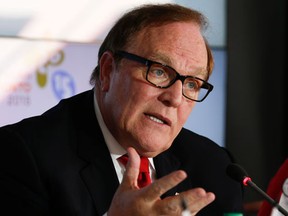 Canadian Olympic Committee president Marcel Aubut speaks at Canada House on the final day of the Pan Am Games and how successful it was and on a bid for the 2024 Summer Olympics on Sunday July 26, 2015. Jack Boland/Toronto Sun/Postmedia Network
