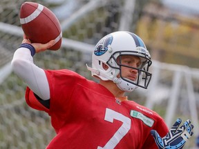 Toronto Argos quarterback Trevor Harris at practice on Saturday, October 3, 2015 at Downsview Park in Toronto. (Dave Thomas/Toronto Sun/Postmedia Network)