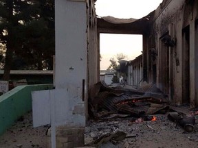 The burned Doctors Without Borders hospital is seen after explosions in the northern Afghan city of Kunduz, Saturday, Oct. 3, 2015. Doctors Without Borders announced that the death toll from the bombing of the group's Kunduz hospital compound has risen to at least 16, including 3 children and that tens are missing after the explosions that may have been caused by a U.S. airstrike. In a statement, the international charity said the "sustained bombing" took place at 2:10 a.m. (21:40 GMT). Afghan forces backed by U.S. airstrikes have been fighting to dislodge Taliban insurgents who overran Kunduz on Monday. (Médecins Sans Frontières via AP)