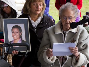 Eleanor Hans tells the story of her daughter Nicolle, who was murdered twelve years ago this week  on Sunday October 4, 2015 in Belleville, Ont. Nicolle's  story was part of a call to action to the federal government at the Sisters in Spirit Vigil for Missing and Murdered Aboriginal Women. Tim Miller/Belleville Intelligencer/Postmedia Network