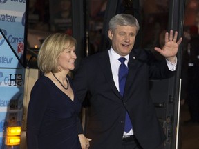 Conservative leader and Prime Minister Stephen Harper and his wife Laureen arrive for the French language leaders' debate in Montreal, Quebec October 2, 2015. REUTERS/Christinne Muschi