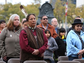 Over 100 people attended a service on the Manitoba Legislative Building grounds as part of the Missing and Murdered Indigenous Women National Day of Remembrance in Winnipeg on Sunday. (Kevin King/Winnipeg Sun/Postmedia Network)