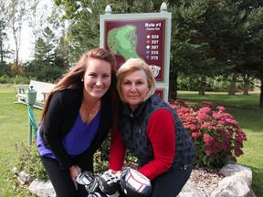 From the left, Robyn Doig and LPGA champion Sandra Post. Doig held a fundraiser October 2 to help jump-start her career in golf.(Shaun Gregory/Huron Expositor)
