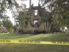 The ruins of a Melbourne Road residence, west of Strathroy. The fire destroyed the home on Sunday night and a 10 year-old boy remains missing.