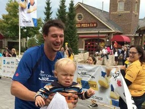 Jason Archer of Petrolia was part of a 100-kilometre relay race over the weekend between Ottawa and Montecello, Quebec, in which money was raised to benefit childhood cancer. Archer’s son, Elijah, was diagnosed with cancer before the age of two and has finished chemotherapy treatments. 
(HANDOUT/ PETROLIA TOPIC/ POSTMEDIA NETWORK)