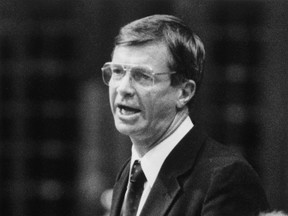 Public Works Minister Stewart McInnes stands in the House of Commons, in Ottawa, Ont., on Monday, June 22, 1987. (THE CANADIAN PRESS/Ron Poling)