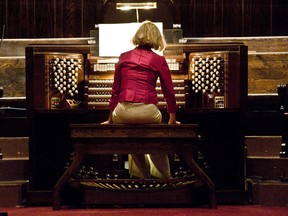 AUDRA KENT/FOR THE INTELLIGENCER
Guest organist Dr. Janette Fishell performed a two hour concert at Bridge Street United Church, Saturday, with an eclectic selection of music spanning from Johann Sebastian Bach to Petr Eben. Performing on the magnificent 4,000 pipe organ, Fishell appeared at times to dance with the instrument, making music only with her feet.