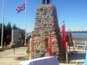 The Tecumseh monument that was unveiled Monday on Walpole Island on the Veterans' monument was something that the veterans of Walpole Island had wanted to create for close to 80 years. The monument honours the Native American leader Tecumseh on top of his final resting place, and overlooks the St. Clair River towards the United States. Tecumseh was killed in battle near Thamesville on Oct. 5, 1813 in the Battle of the Thames.(David Gough, Postmedia Network)