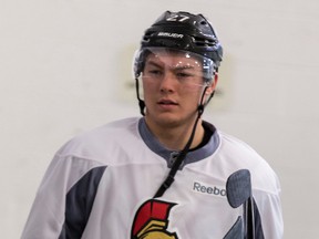 Ottawa Senators' Curtis Lazar arrives for practice at the Bell Sensplex in Ottawa on Monday, Oct. 5, 2015. Errol McGihon/Ottawa Sun/Postmedia Network