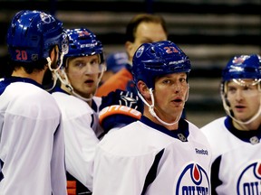 Oilers players participate in practice at Rexall Place on Moanday. (Tom Braid, Edmonton Sun)