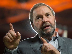 NDP Leader Tom Mulcair is pictured during a campaign stop in Toronto on Monday. (THE CANADIAN PRESS)