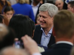 Prime Minister Stephen Harper spoke to supporters and workers at Hibar Systems Ltd., in Richmond Hill on Oct. 5, 2015. (Craig Robertson/Toronto Sun/Postmedia Network)