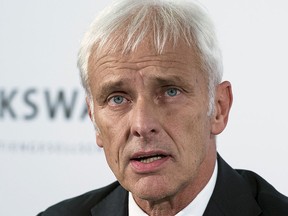 Matthias Mueller, newly appointed CEO of German car maker Volkswagen addresses a press conference at the company's the headquarters in Wolfsburg, central Germany, on Sept. 25, 2015 after the company's supervisory board meeting.   (AFP PHOTO/JOHN MACDOUGALL)