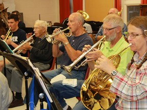 Members of Sarnia's Phoenix Concert Band's brass section belt out a few bars of music during their weekly Wednesday practice.
CARL HNATYSHYN/SARNIA THIS WEEK