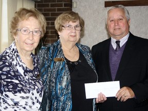 SARAH HYATT/THE INTELLIGENCER
Avaya Community Volunteers/Bell-Nortel Retirees vice-president Joyce Thompson, president, Joan Hazard and Tom Dall, trustee and chair of the foundation, Algonquin and Lakeshore Catholic District School Board, at Northway Restaurant in Belleville.