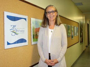 SARAH HYATT/THE INTELLIGENCER
Pathways to Independence chief executive officer, Lorrie Heffernan, at the Pathways office in Belleville. Pathways is celebrating its 25th anniversary this year and is inviting community members to join in a celebratory evening with Olympian Clara Hughes.