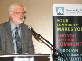Michael Bell, president of the Community Foundation for Kingston and Area, addresses a meeting in Kingston to release details of the annual Vital Signs report, which gives a snapshot of issues facing the area. (Michael Lea/The Whig-Standard)