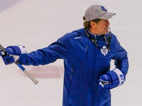 Toronto Maple Leaf Head Coach Mike Babcock, during practice at the MasterCard Centre in Toronto on Oct. 6, 2015. (Dave Thomas/Toronto Sun/Postmedia Network)