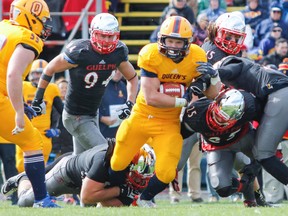 The Queen's Golden Gaels are ranked No. 10 in Canada following their upset win over the previously unbeaten Guelph Gryphons at Richardson Stadium on Saturday. (Julia McKay/The Whig-Standard)