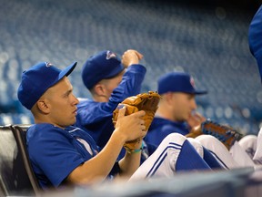 Ryan Goins looks on during Jays practice ahead of the ALDS series at the Rogers Centre in Toronto on Oct. 6, 2015. (Dave Abel/Toronto Sun/Postmedia Network)