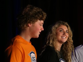 Harrison and Chloe Katz launch their Hockey Helps Kids Foundation at Riverbend School on October 6, 2015 in Edmonton, Alta. Perry Mah/Edmonton Sun/Postmedia Network