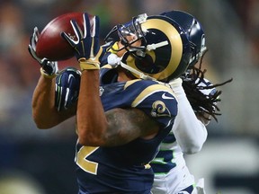 Stedman Bailey #12 of the St. Louis Rams makes a catch in overtime against the Seattle Seahawks at the Edward Jones Dome on September 13, 2015 in St. Louis, Missouri. (Photo: Dilip Vishwanat/Getty Images/AFP)