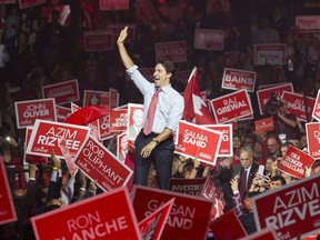 Liberal leader Justin Trudeau arrives at a campaign rally in Brampton, Ontario, Canada October 4, 2015.  Canadians will go to the polls for a federal election on October 19.   REUTERS/Mark Blinch