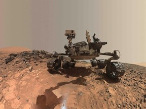 A low-angle self-portrait of NASA's Curiosity Mars rover showing the vehicle at the site from which it reached down to drill into a rock target call "Buckskin" is show in this handout photo taken August 5, 2015 and provided by NASA October 8, 2015. The MAHLI camera on Curiosity's robotic arm took multiply images that were stitched together into the "selfie" according to NASA. Three years after landing in a giant Martian crater, NASA's Curiosity rover has found what scientists call proof that the basin has repeatedly filled with water, bolstering chances for life on Mars, a study published on Thursday showed.  REUTERS/NASA/JPL-Caltech/MSSS/Handout via Reuters