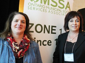 Sandra Fraser and Tracy King, with the County of Lambton's Housing Services Department, spoke about hoarding at the Ontario Municipal Social Services Association 'Zone 1' conference in Point Edward Thursday. The duo said they help 30 to 40 people in Sarnia-Lambton a month with hoarding, on average, though some are long-term clients. (Tyler Kula, The Observer)