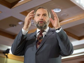 NDP Leader Tom Mulcair speaks to supporters at a town hall meeting in Toronto. (THE CANADIAN PRESS/Ryan Remiorz)