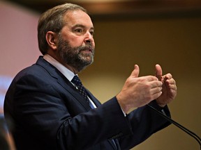 Federal NDP leader Thomas Mulcair addresses the Assembly of First Nations Open Forum on First Nations and the Federal Election at the River Cree Resort in Enoch, Alta. on Wednesday, Oct. 7, 2015. Codie McLachlan/Edmonton Sun/Postmedia Network