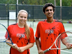 From left, Keli Grant and Raj Dighe won the mixed doubles championship final with an 8-6 victory over Amy Li and Sam Ainsworth. The all-Northern final was contested Wednesday as the Sarnia Riding Club and Sarnia Tennis Club hosted the Lambton high school north division tennis playdowns. (Handout/Sarnia Observer/Postmedia Network)