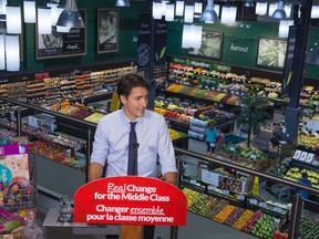 Liberal Leader Justin Trudeau at a campaign stop in Leaside on Friday, Oct. 9, 2015. (The Canadian Press)