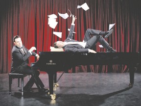 Richard Adams, left, and Bryce Kulak star in 2 Pianos 4 Hands. Previews start Tuesday at the Grand Theatre.  (Max Telzerow photo)