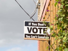 A property owned by former MPP Steve Peters is sporting a sign that reads, "If you don't vote, you can't complain," in St. Thomas. (Free Press file photo)