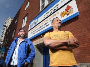 Curtis and David stand in front of the Ottawa Mission on Wednesday Oct 8, 2015. Both men who are receiving help from the Mission are thankful for the second chance the Mission is giving them.  
Tony Caldwell/Ottawa Sun