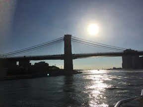 Sarah Parlee/For The Sudbury Star
This photograph is not the Old Swing Bridge to Manitoulin, but the Brooklyn Bridge in New York on the East River. It was taken by Sarah Parlee from Manitoulin, who lives and works in Sudbury and visited our Bonnie in New York City this week.
